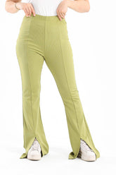 Ribbed Flared Pants With Front Slit - Carina - كارينا