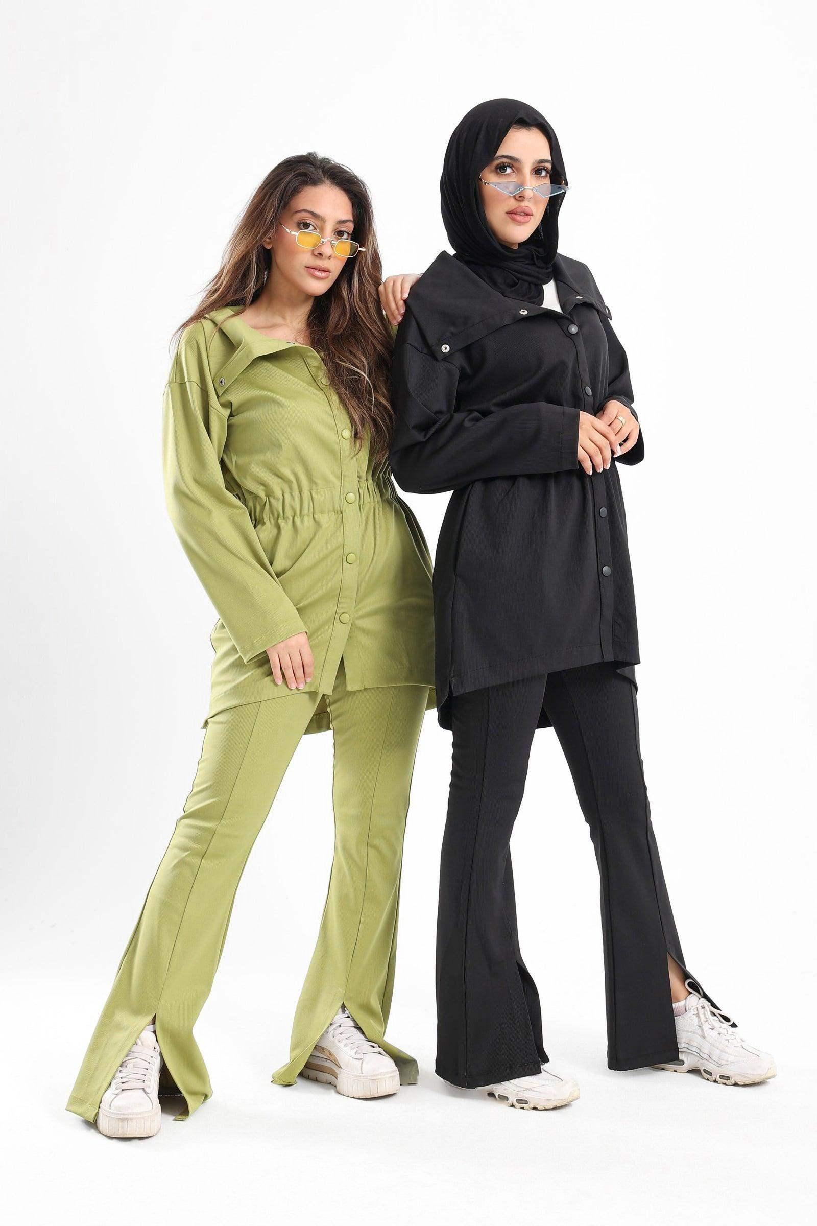 Ribbed Flared Pants With Front Slit | | Carina Wear – Carina