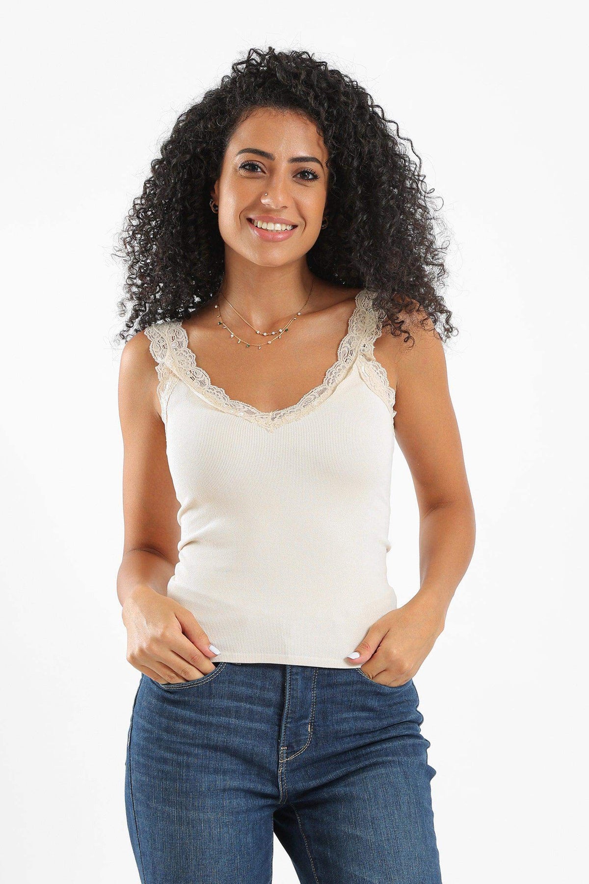 Ribbed Sleeveless Top with Lace - Carina - كارينا