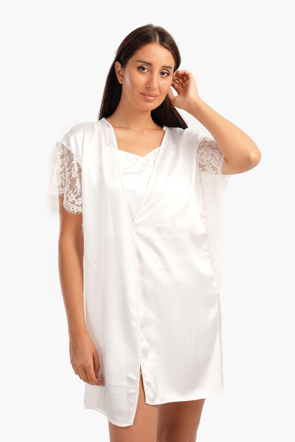 Robe with Lace Short Sleeves - Carina - كارينا