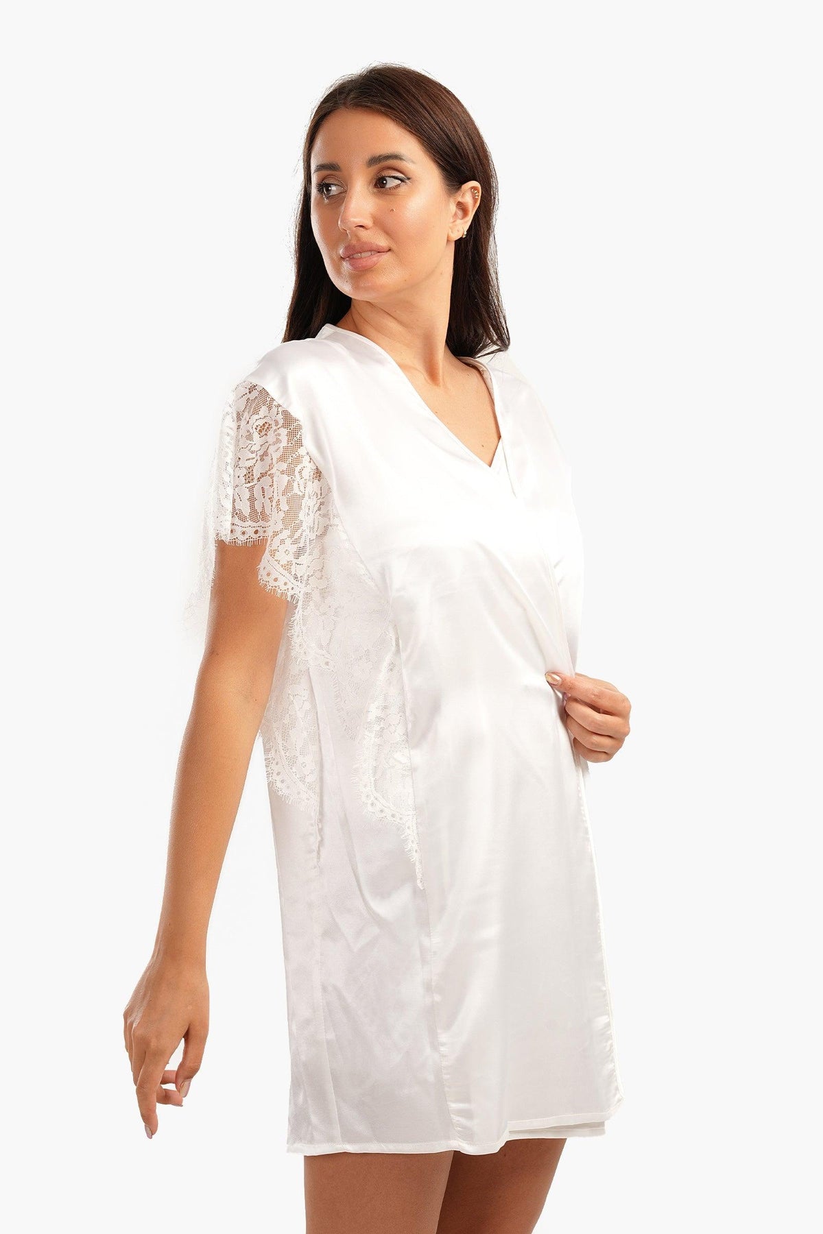 Robe with Lace Short Sleeves - Carina - كارينا