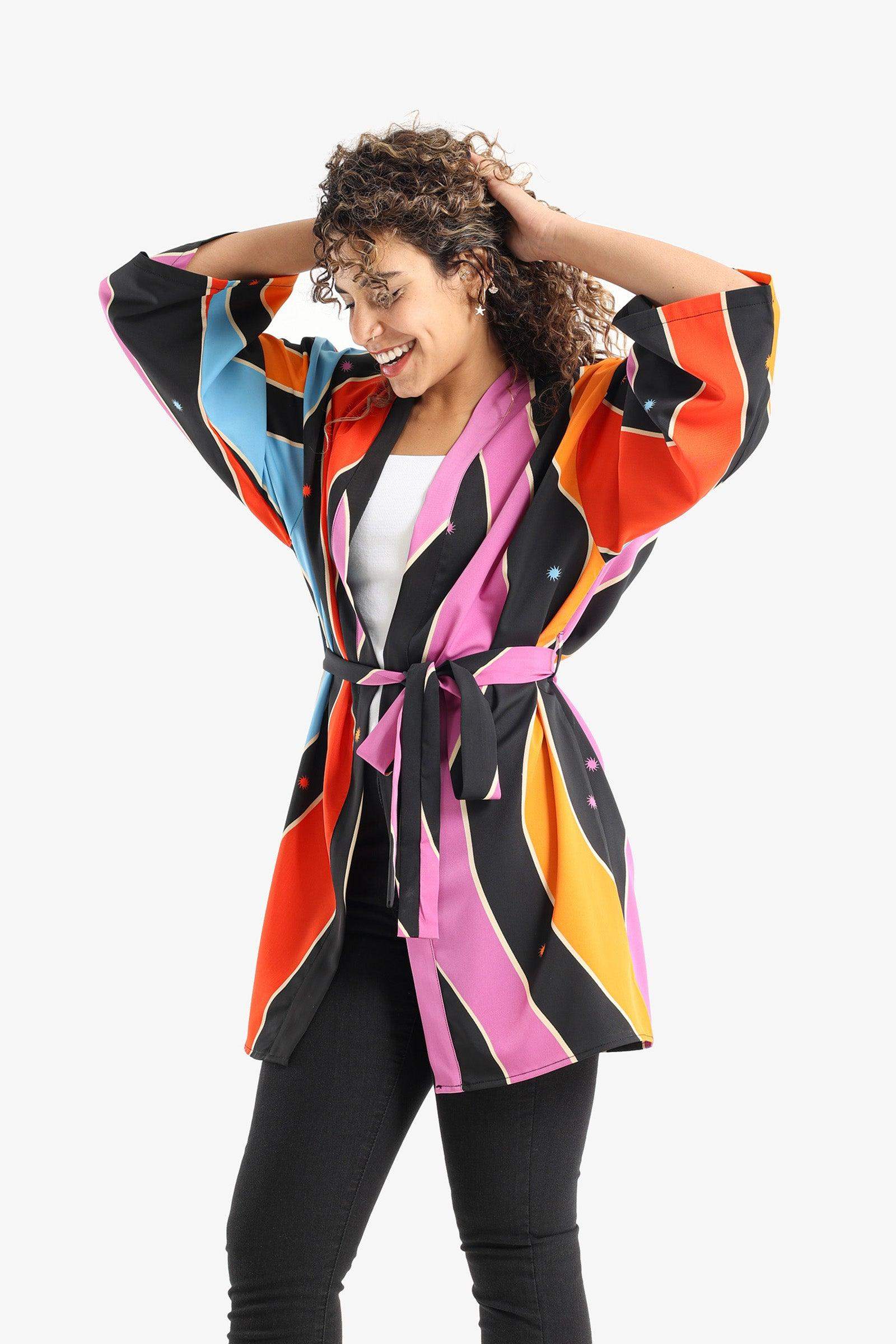 Satin Dropped Shoulder Kimono - Carina - كارينا