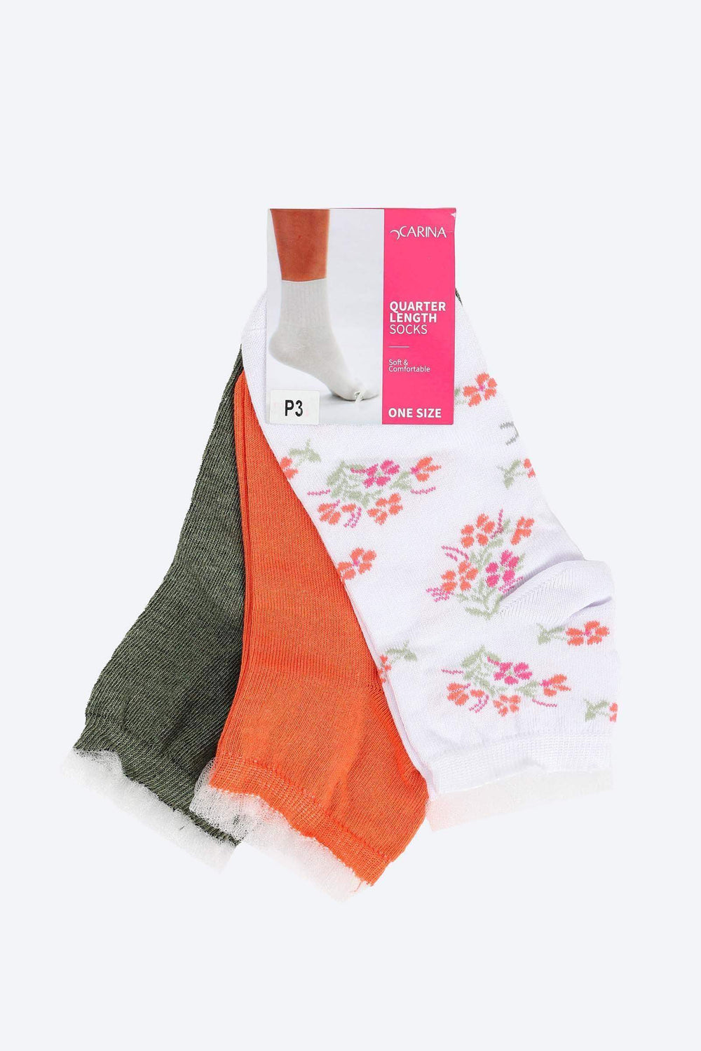 Soft Quarter Length Socks - 3 Pairs - Carina - كارينا