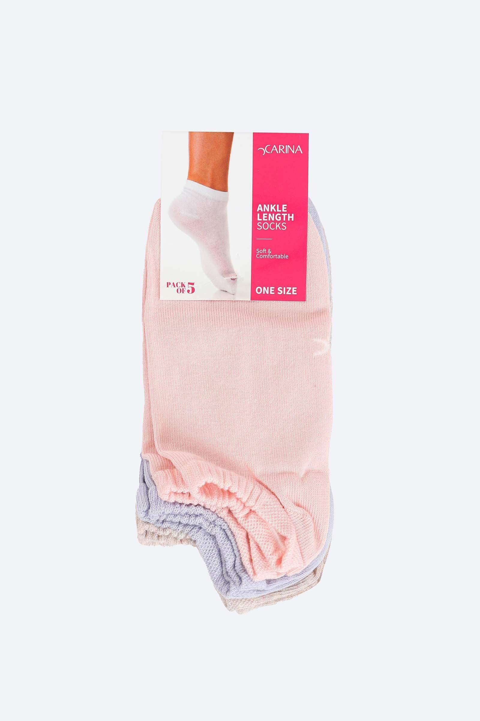 Solid Ankle Length Socks - 5 Pairs - Carina - كارينا