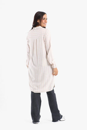 Striped Full Placket Long Shirt - Carina - كارينا