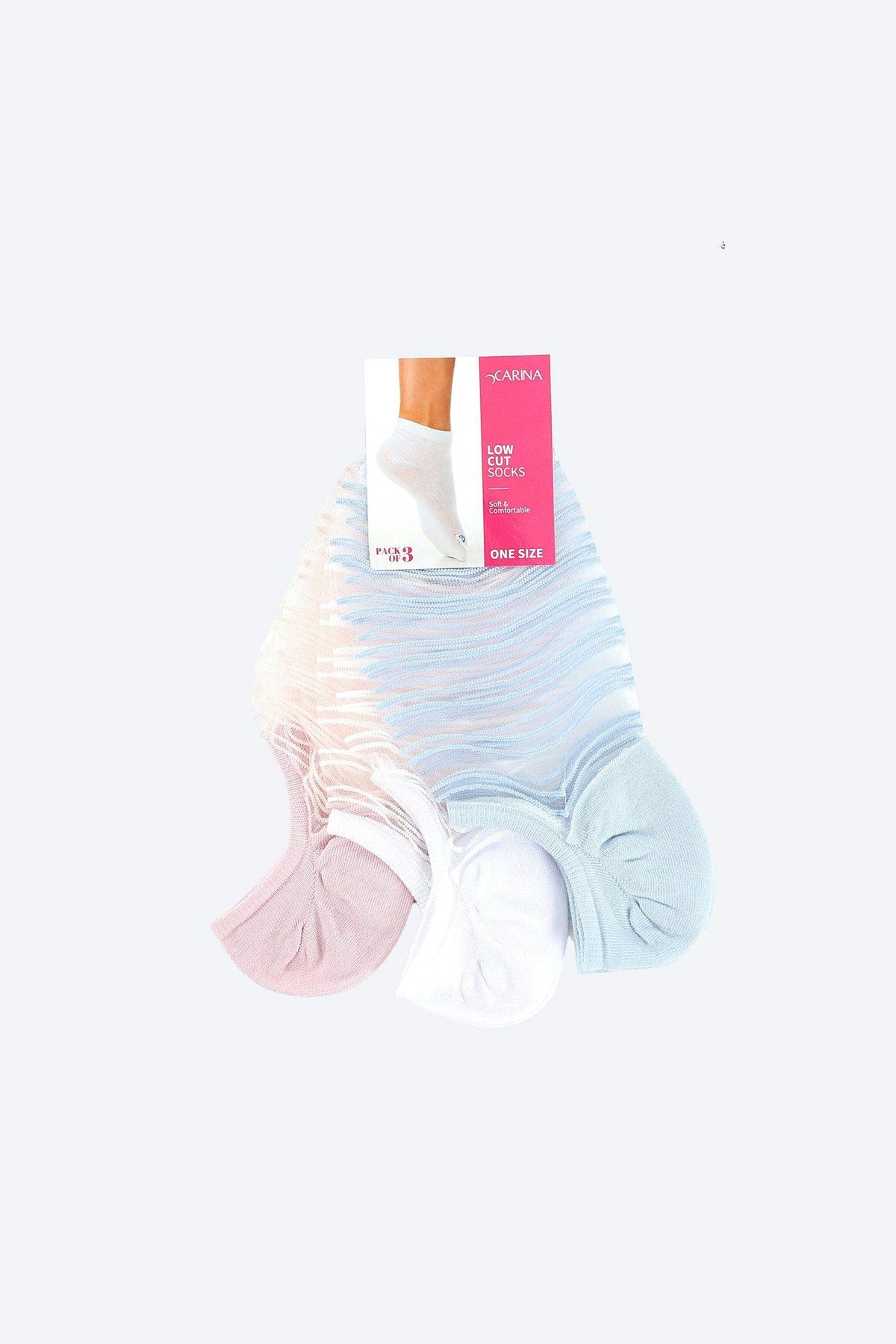 Striped Low Cut Socks - 3 Pairs - Carina - كارينا