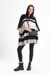 Striped Poncho with Front Zipper - Carina - كارينا