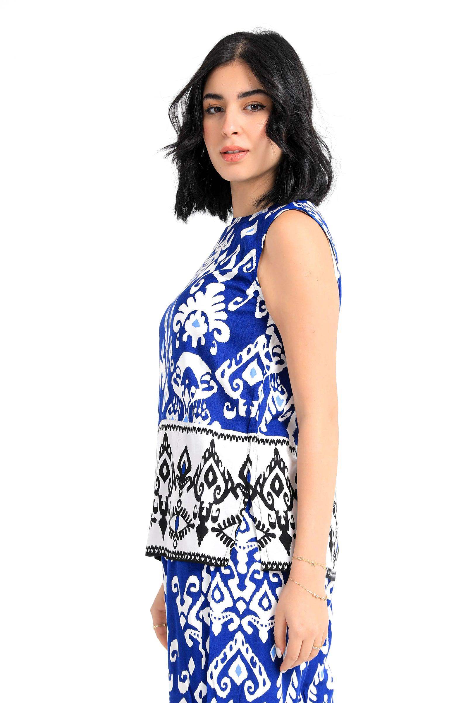 Tribe Pattern Sleeveless Blouse - Carina - كارينا