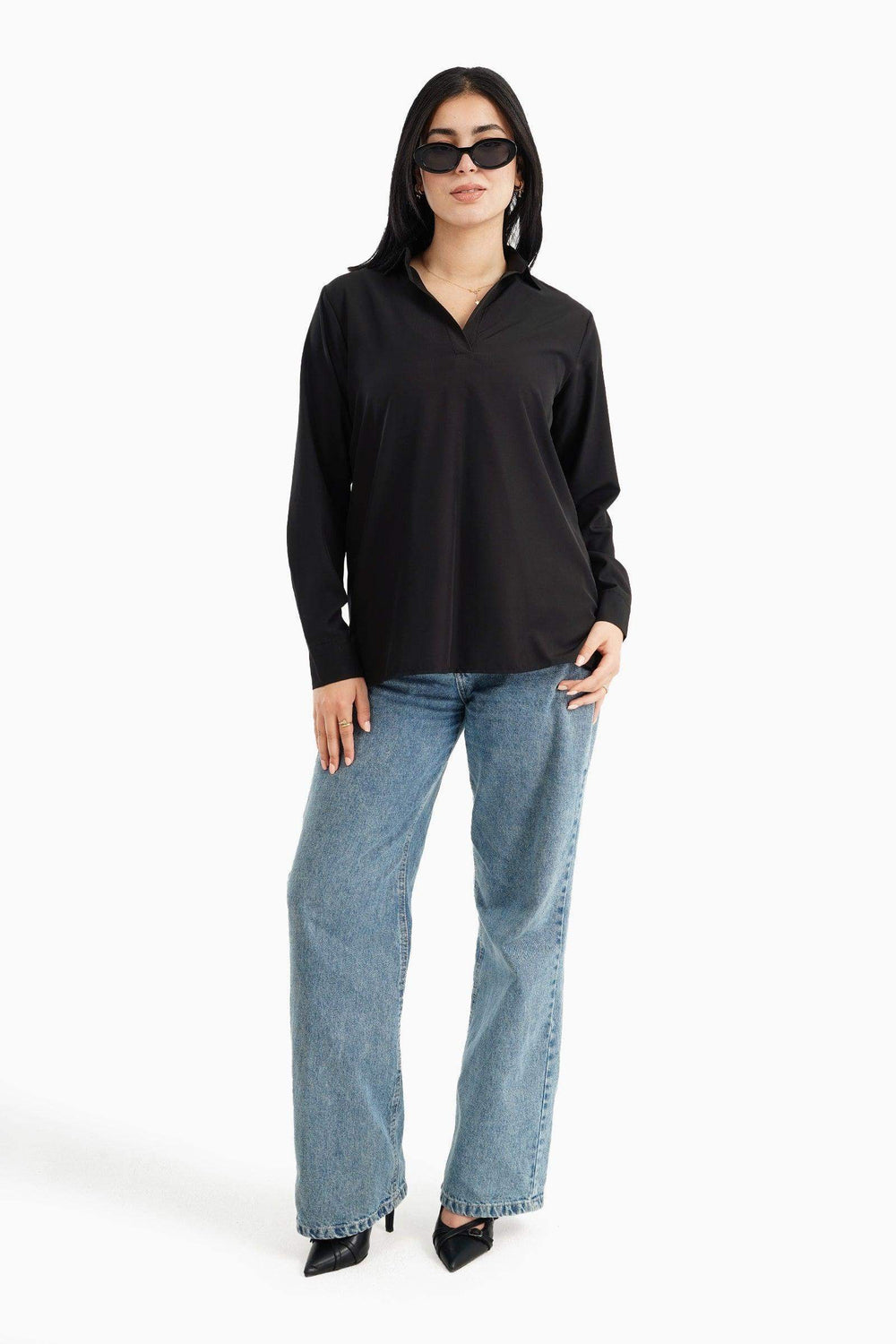 V-Neck Collared Blouse - Carina - كارينا