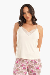 V-Neck with Lace Pyjama Top - Carina - كارينا