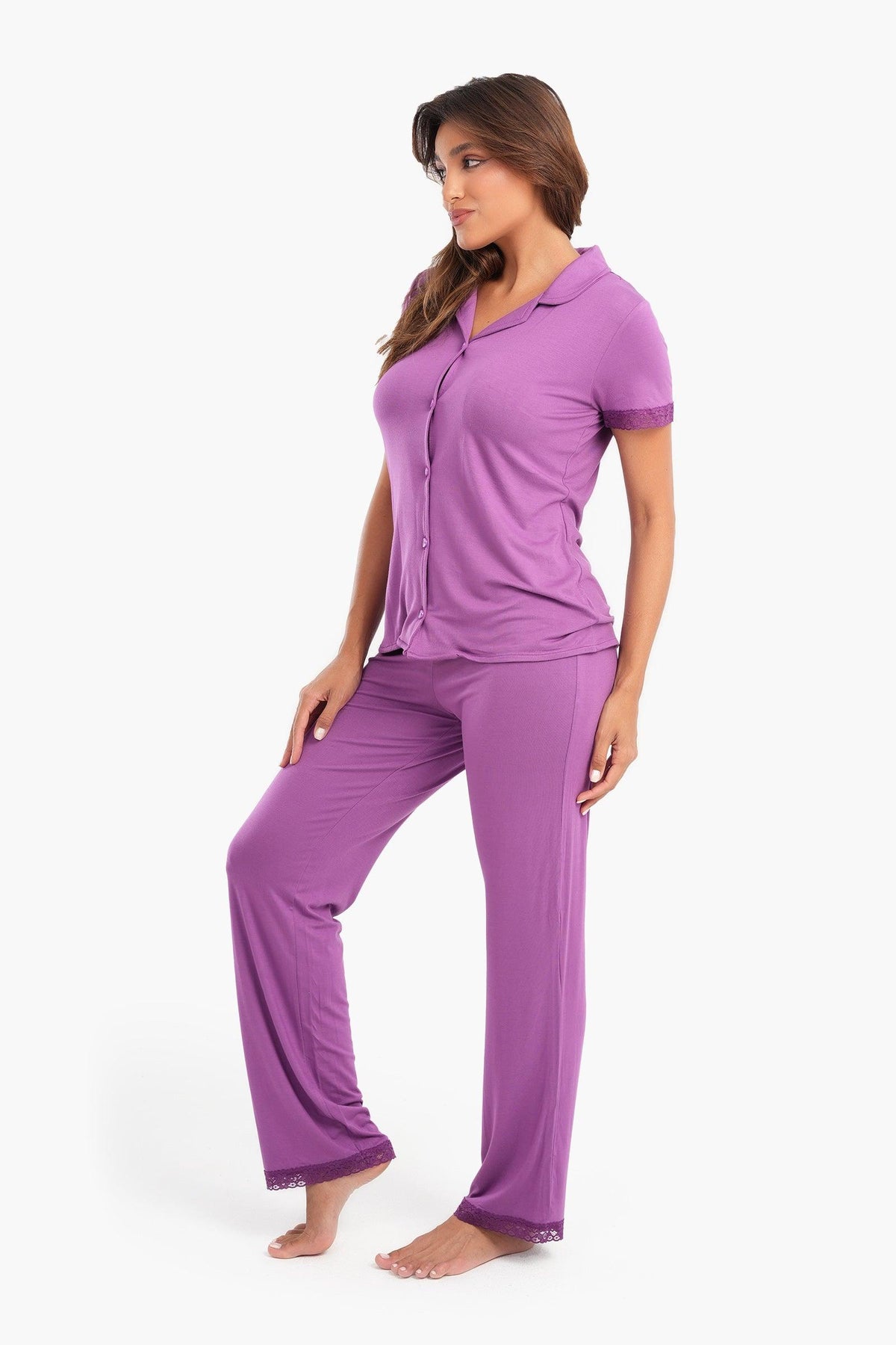 Violet Pyjama Set in Full Placket - Carina - كارينا