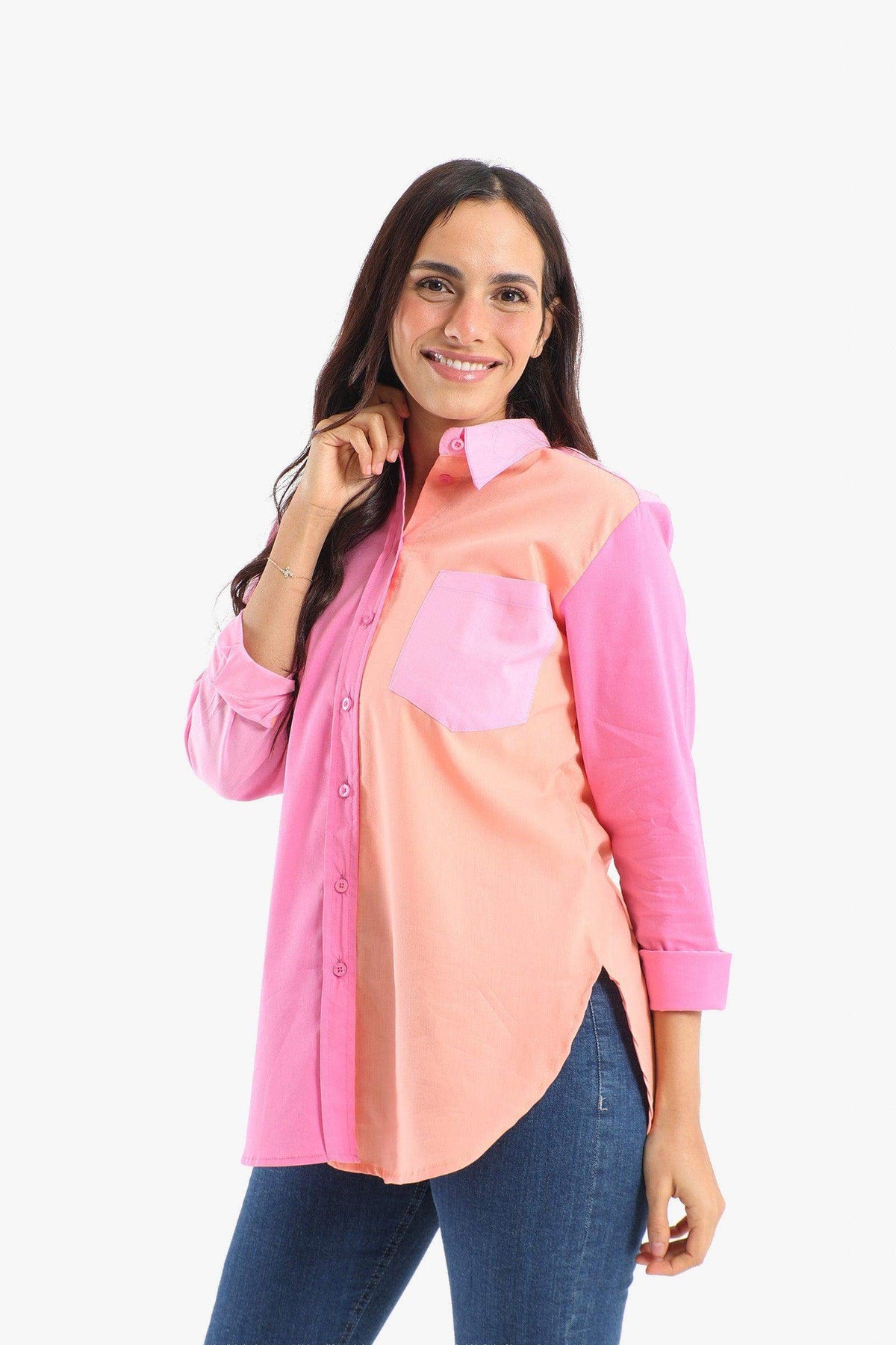 Viscose Pink & Orange Shirt - Carina - كارينا