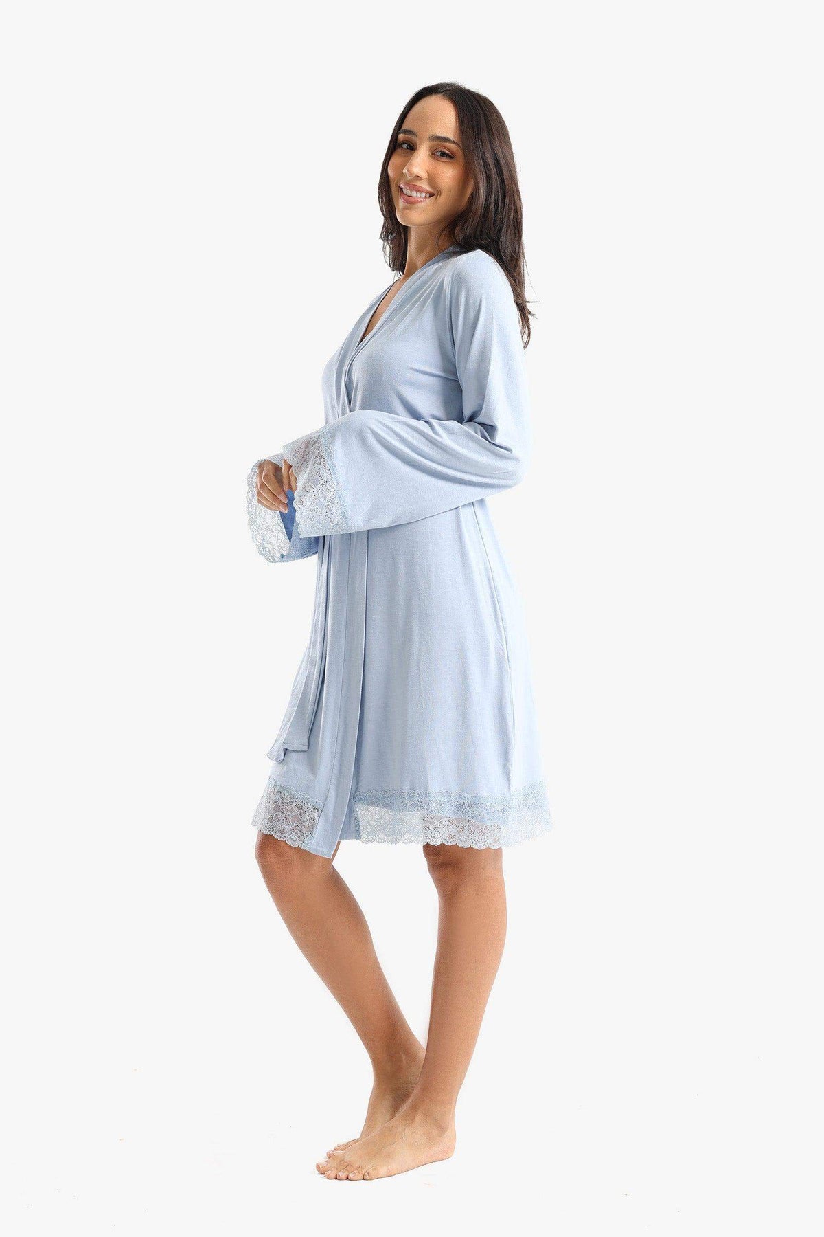 Viscose Robe with Lace Details - Carina - كارينا