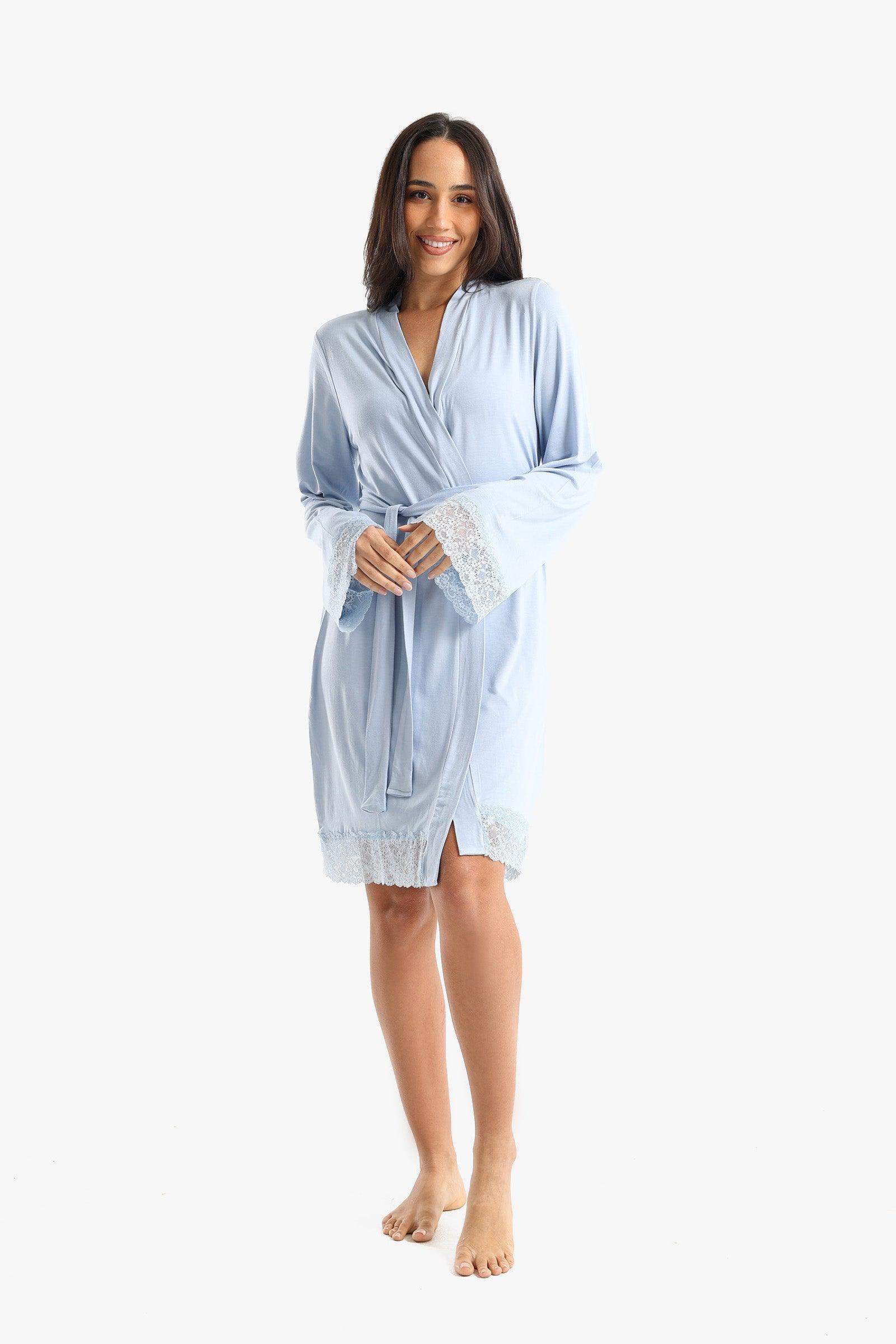 Viscose Robe with Lace Details - Carina - كارينا