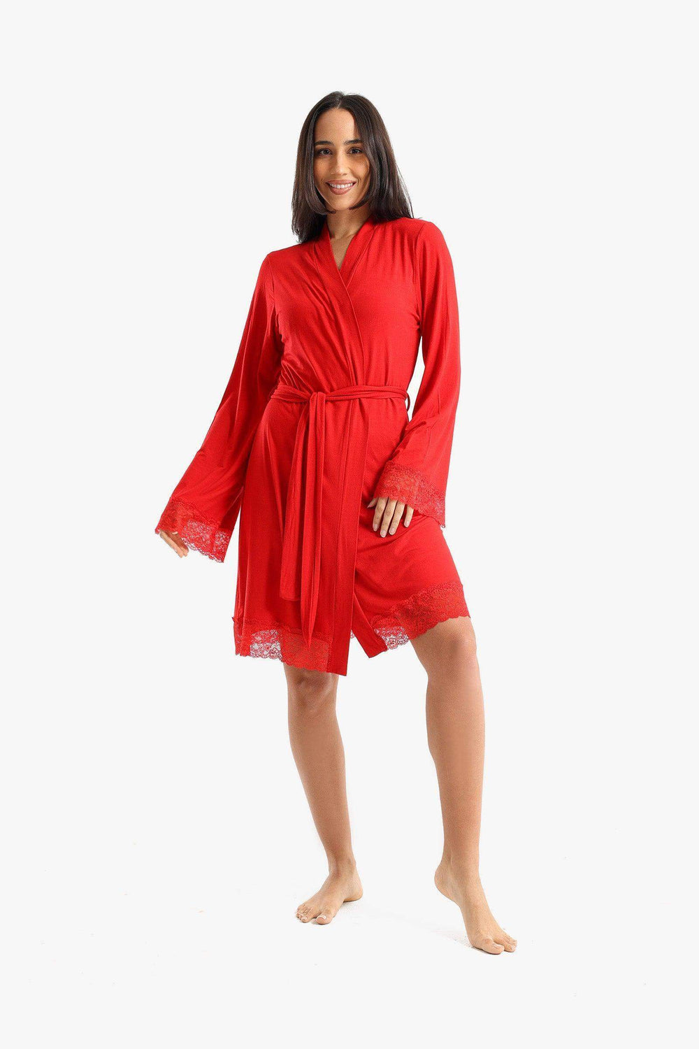 Viscose Robe with Lace Details - Carina - كارينا