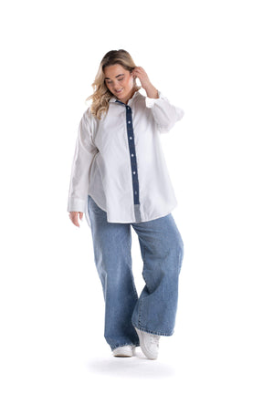 Viscose Shirt with Denim Placket - Carina - كارينا