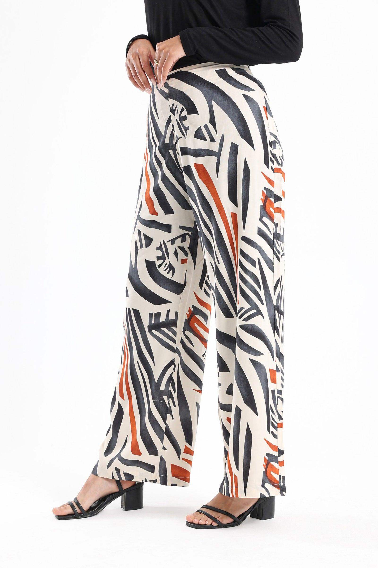 Viscose Tritone Printed Pants - Carina - كارينا