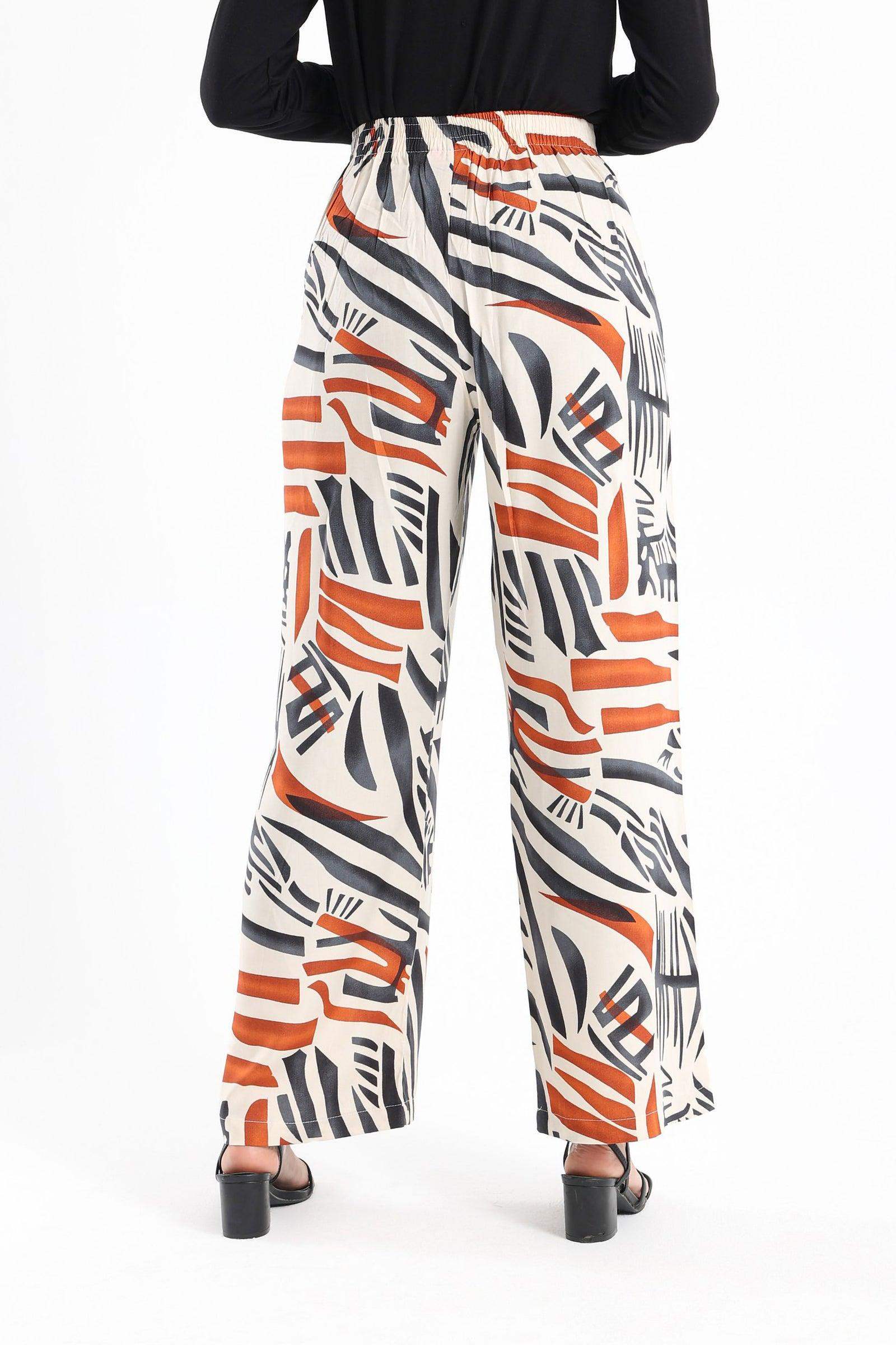 Viscose Tritone Printed Pants - Carina - كارينا