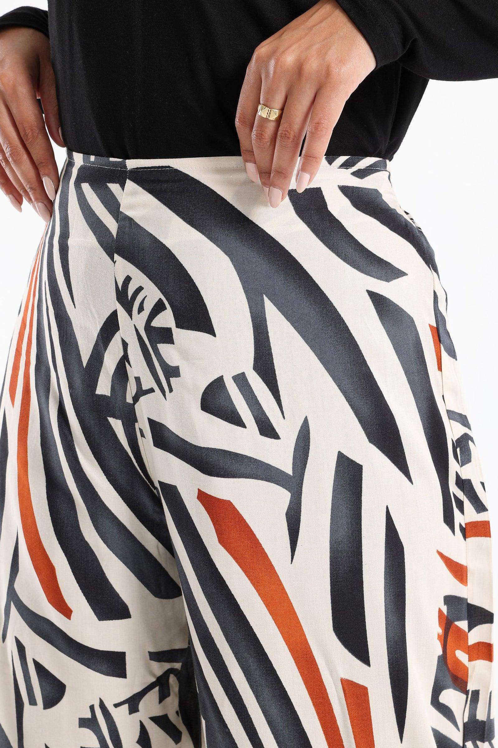 Viscose Tritone Printed Pants - Carina - كارينا