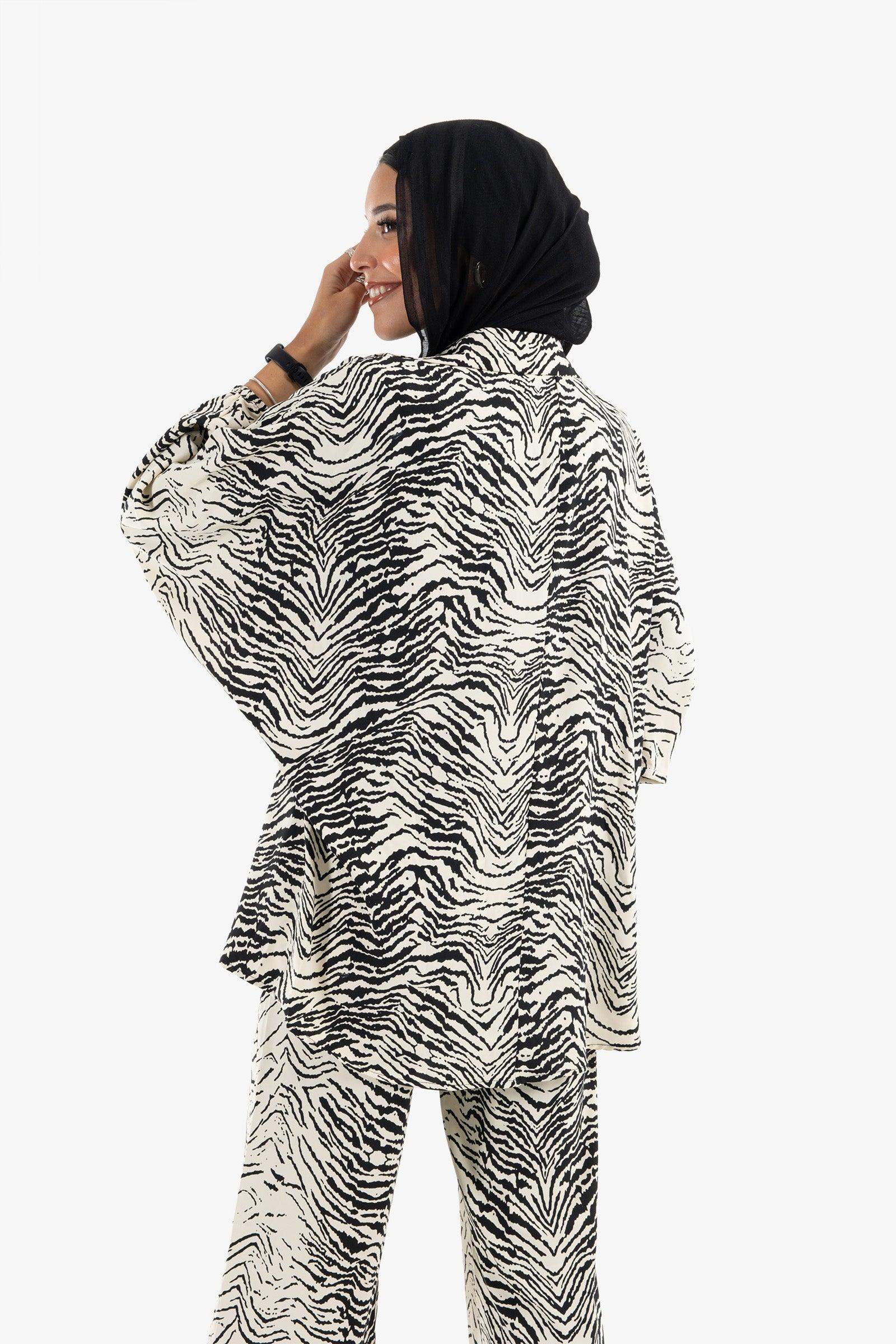 Zebra Pattern Crepe Blouse - Carina - كارينا
