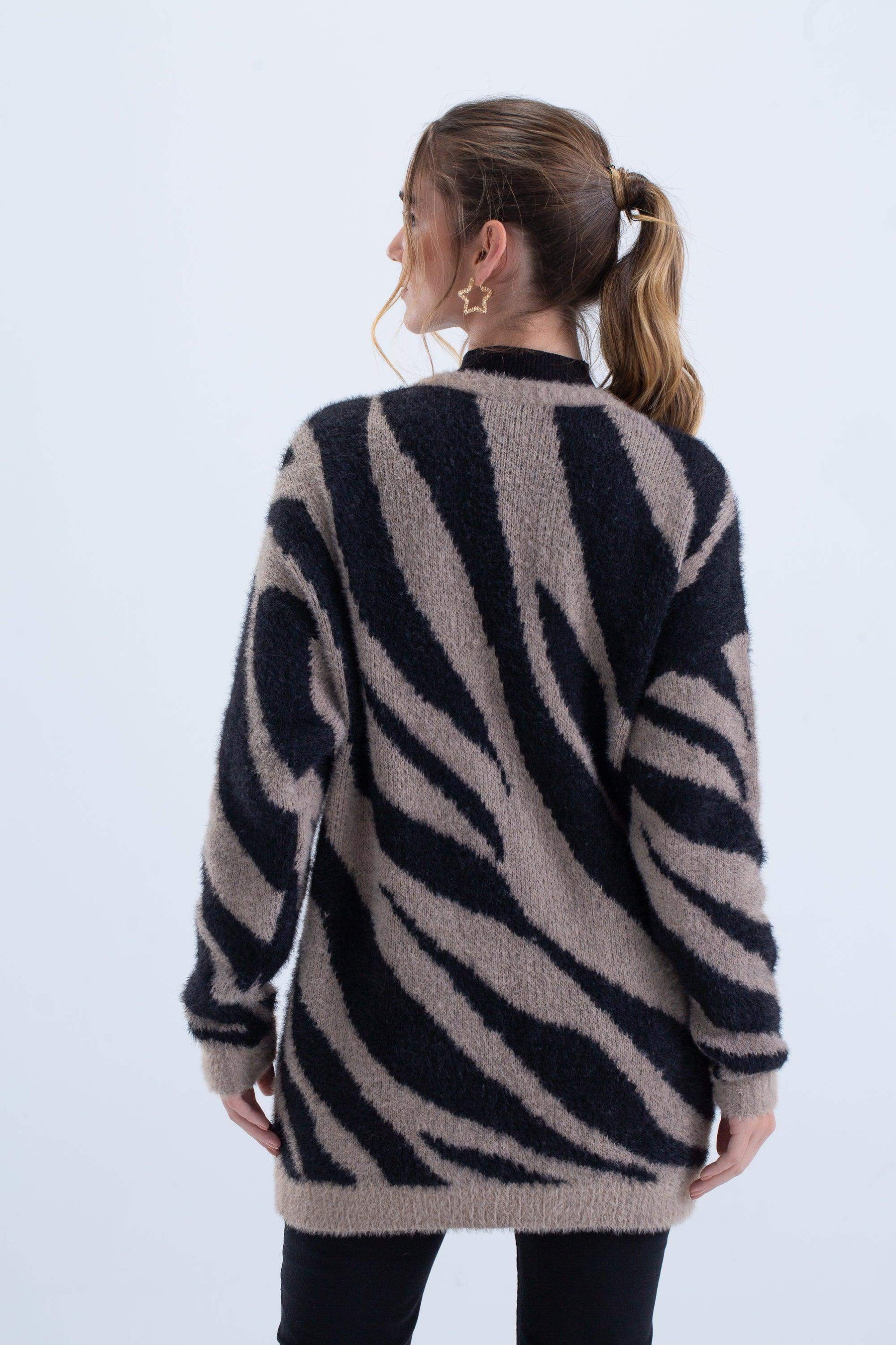Zebra Print Wool Cardigan - Carina - كارينا