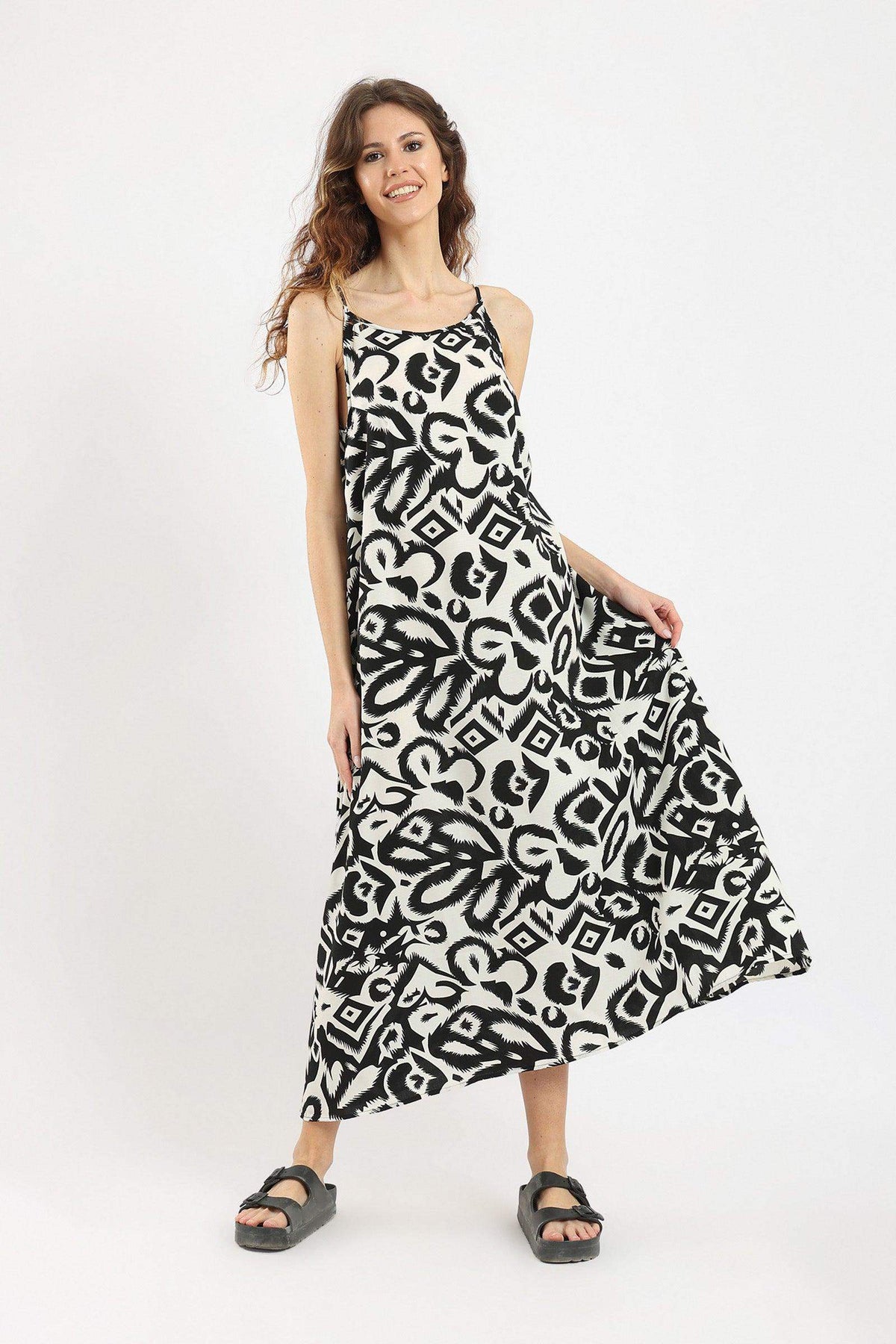 Black & White Sleeveless Dress - Carina - كارينا