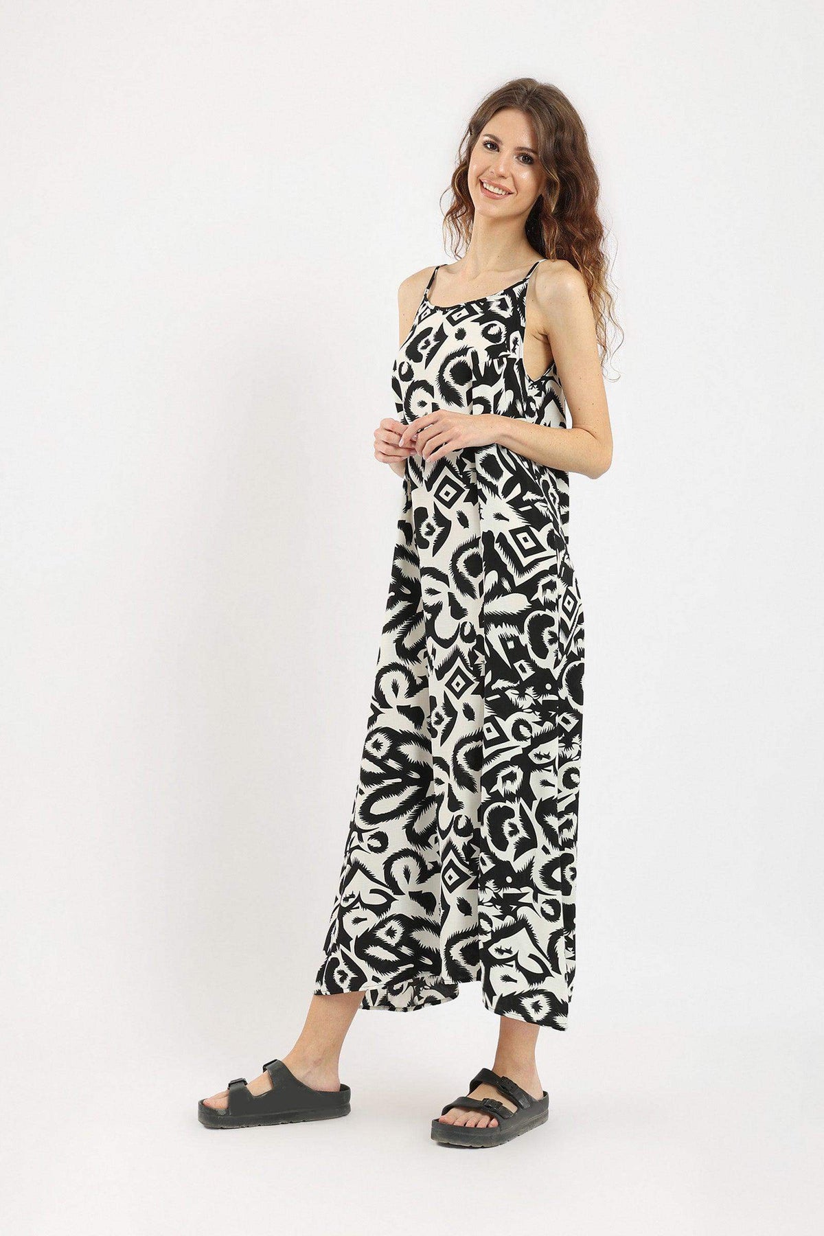 Black & White Sleeveless Dress - Carina - كارينا