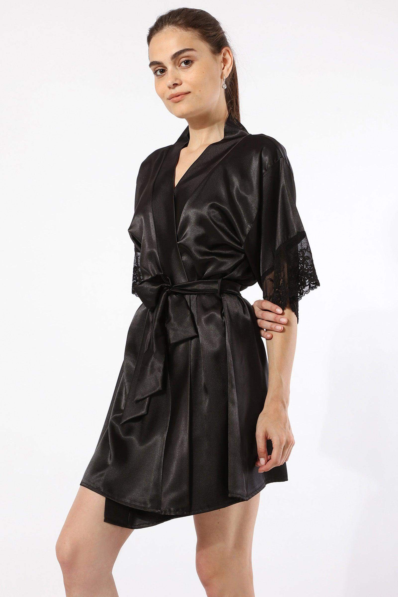 Black Lace Cuff Robe - Carina - كارينا