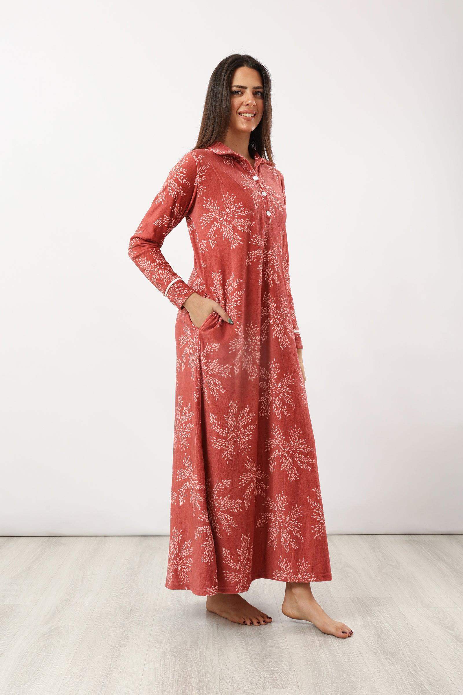 Collared Printed Nightgown - Carina - كارينا