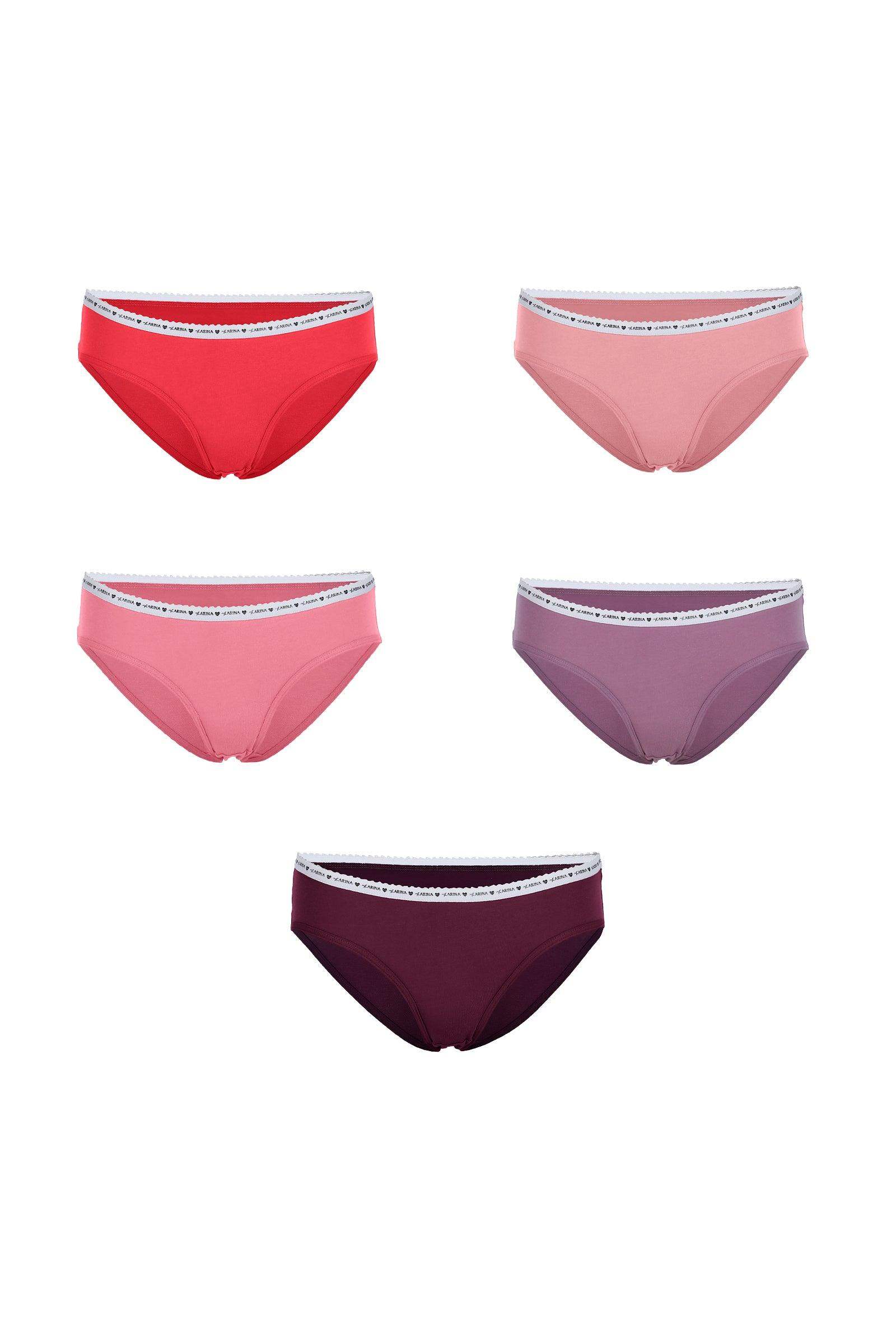 Elastic Waist Bikini Panties - 5 Pcs - Carina - كارينا