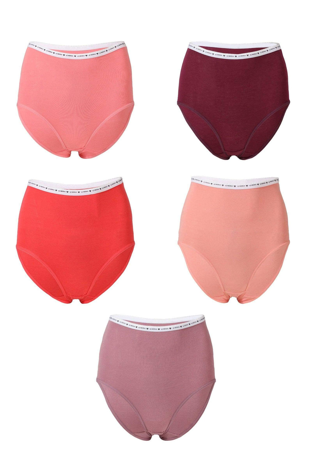 Elastic Waist Full Briefs Panties - 5 Pcs - Carina - كارينا