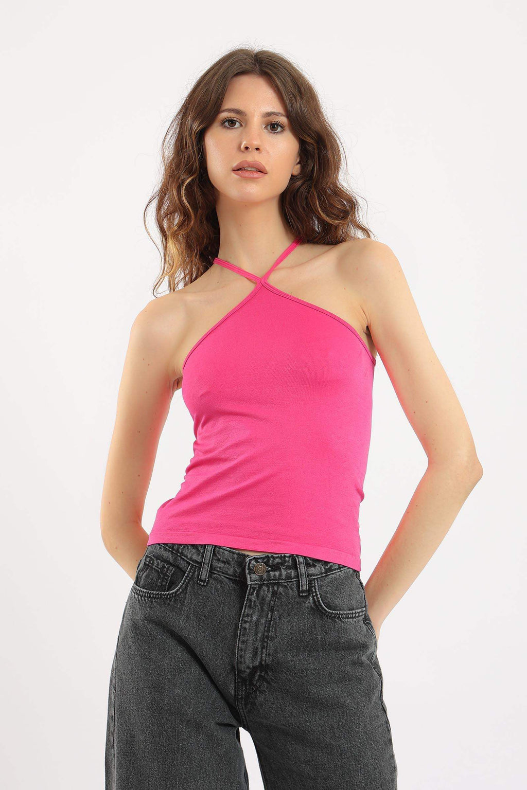 売れ筋商品|||グラマラス Tシャツ レディース トップス HALTERNECK CROP - Top - pink carnation jc3106x-