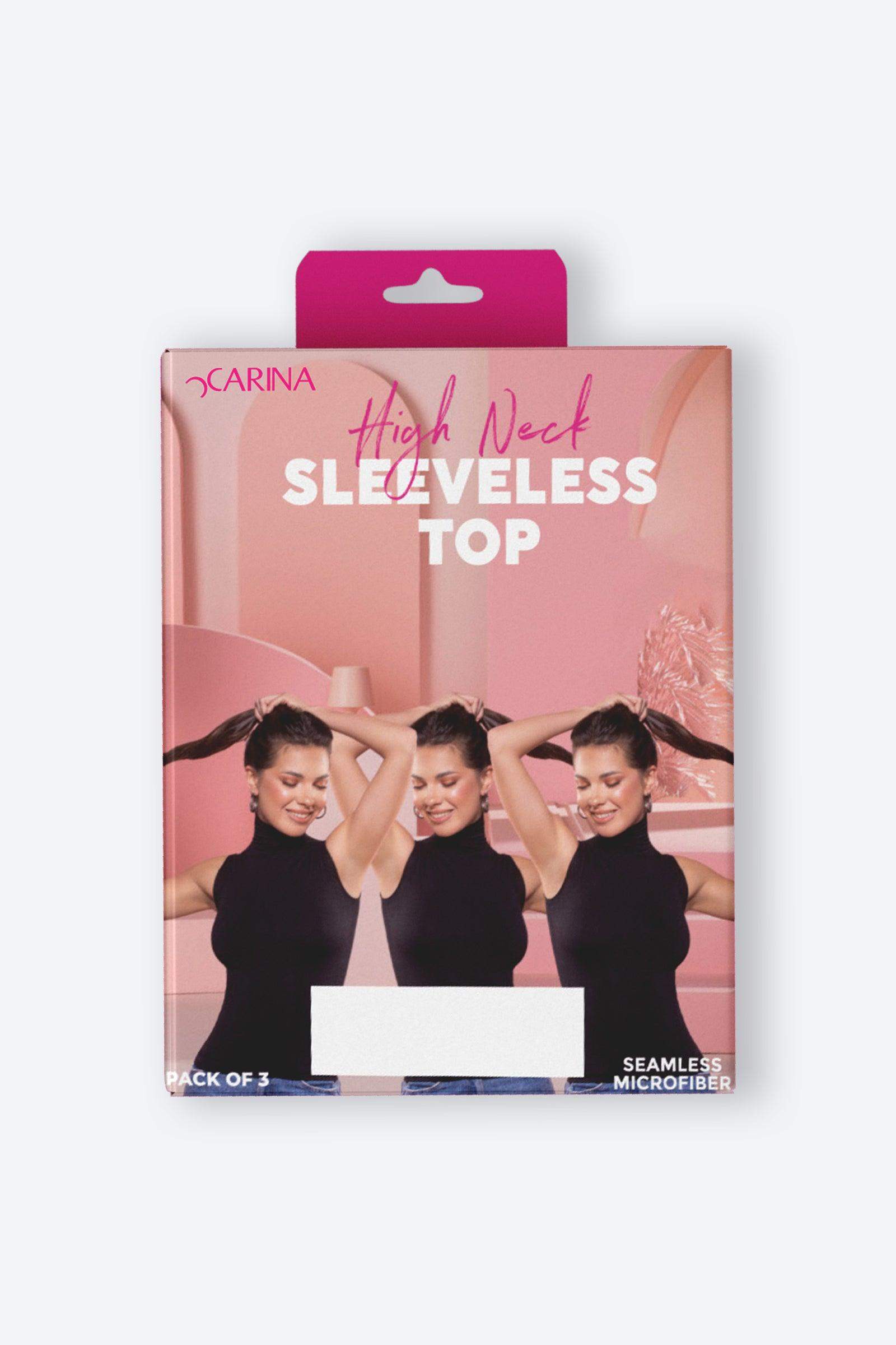 High Neck Seamless Microfiber Sleeveless Top (Pack of 3) - Carina - كارينا