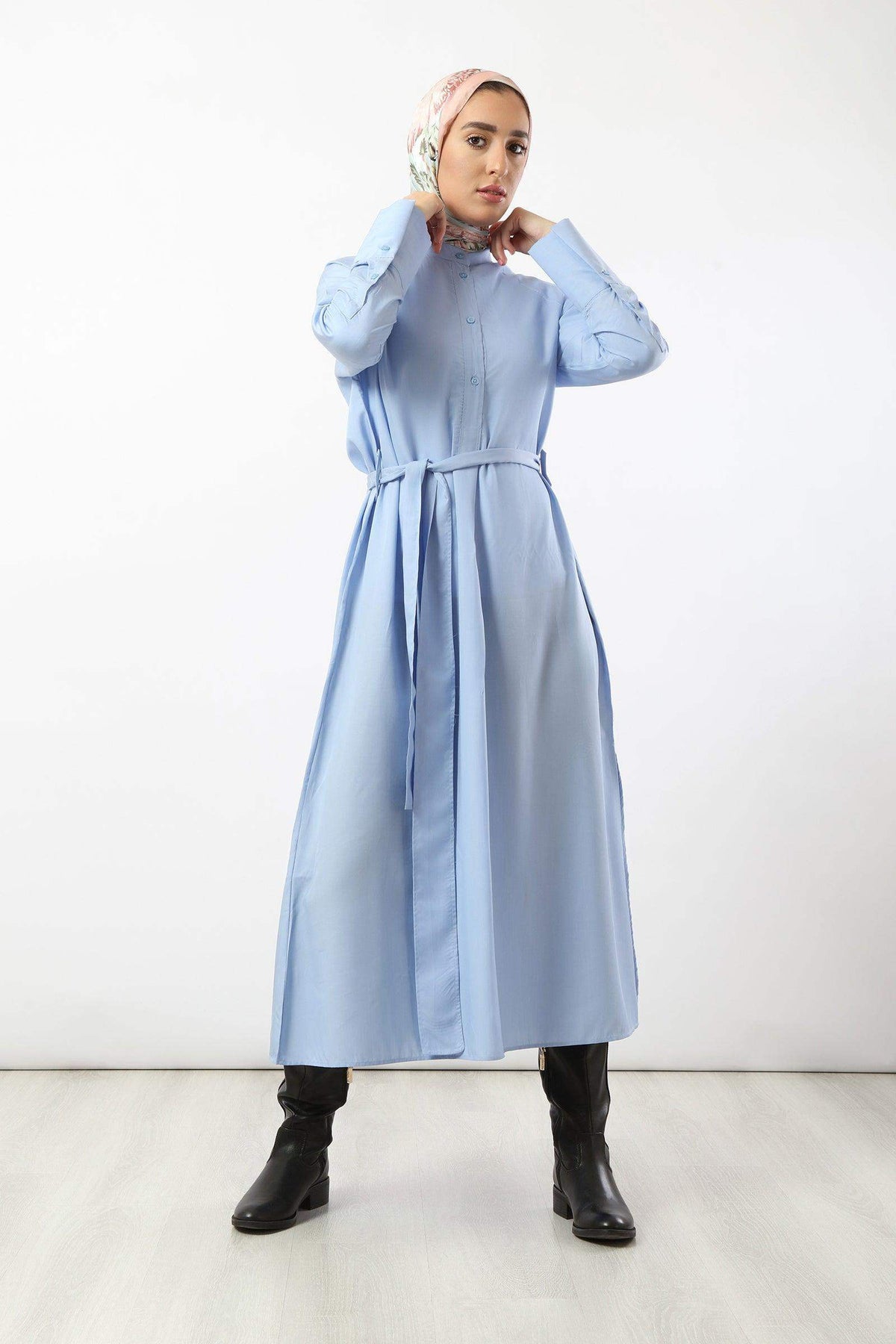 Long Sleeved Belted Midi Dress - Carina - كارينا