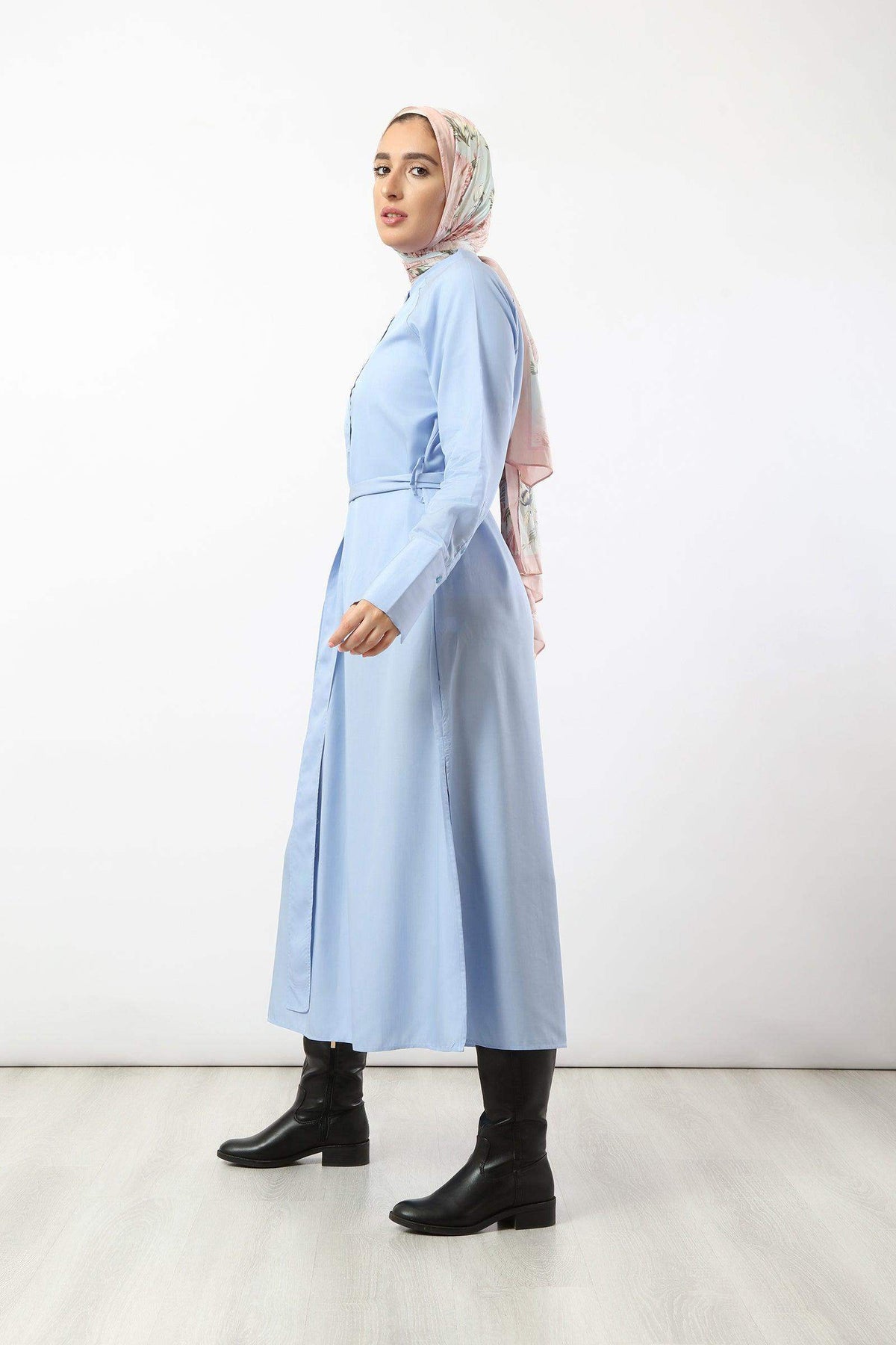 Long Sleeved Belted Midi Dress - Carina - كارينا