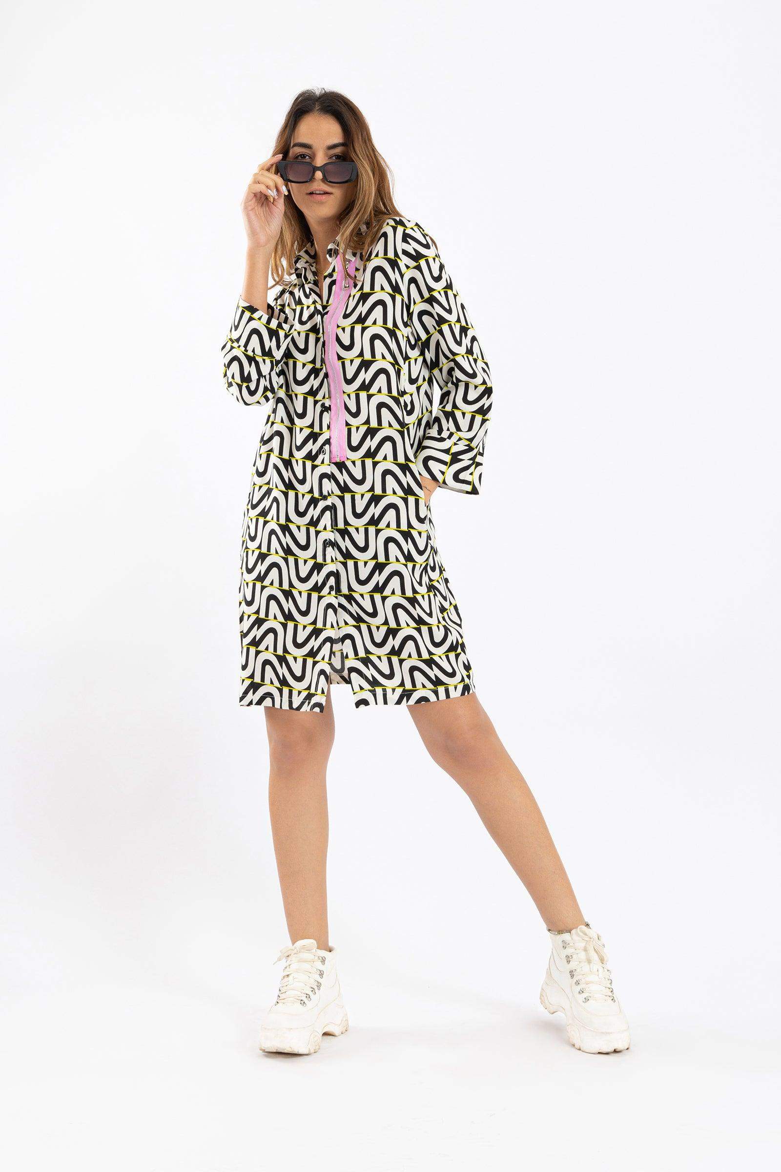 Long Sleeved Short Printed Dress - Carina - كارينا