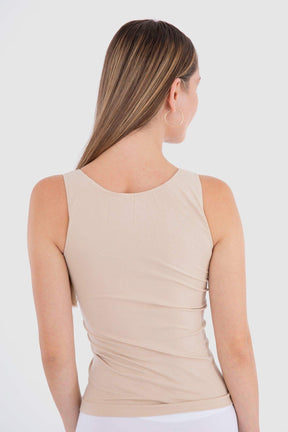 Carina Solid Microfiber Top Sleeveless High Neck For Women - Beige