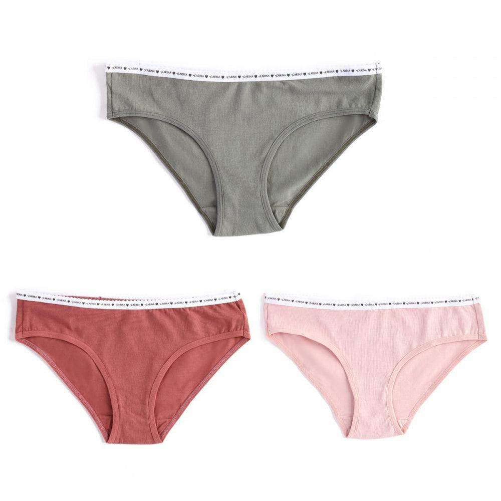 Pack of 3 Cotton Bikini Plain Panties - Carina - كارينا