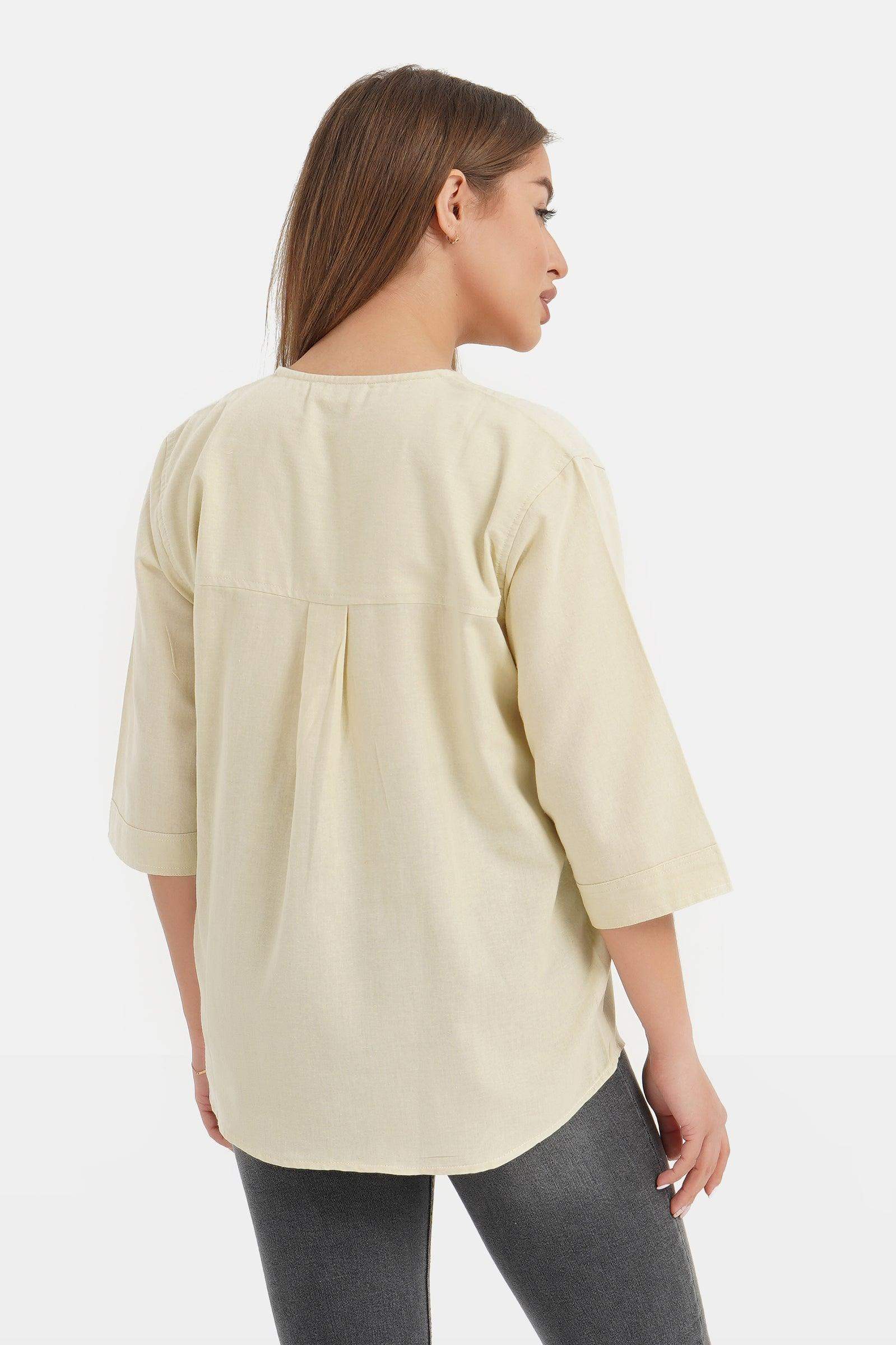 Solid Blouse with 3/4 Sleeves - Carina - كارينا