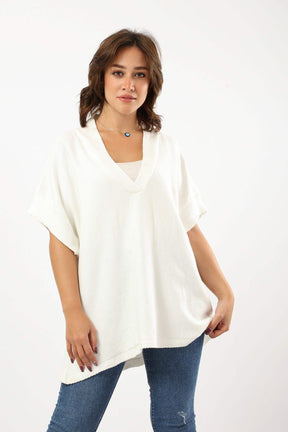 V-Neck Plain Poncho - Carina - كارينا
