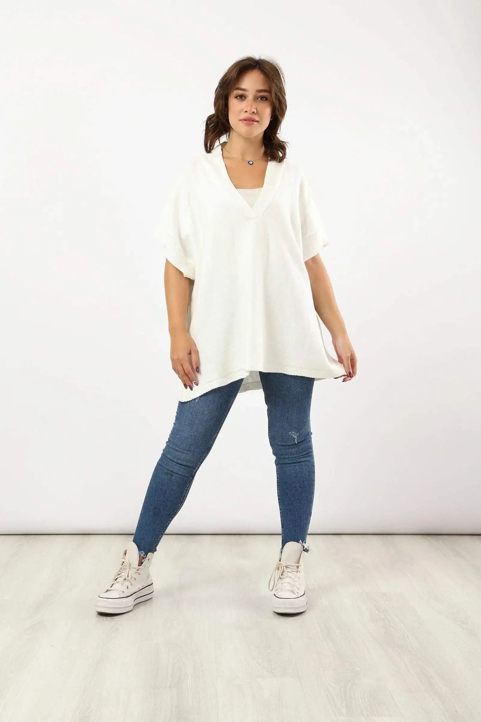 V-Neck Plain Poncho - Carina - كارينا